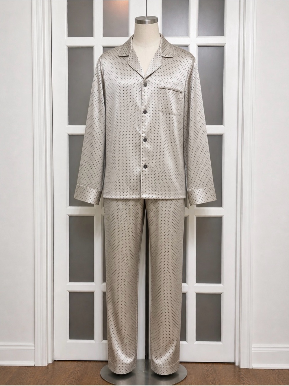 Joseph Abboud Silk Pajama Set NWT Mens L Polka Dot Luxury Sleepwear